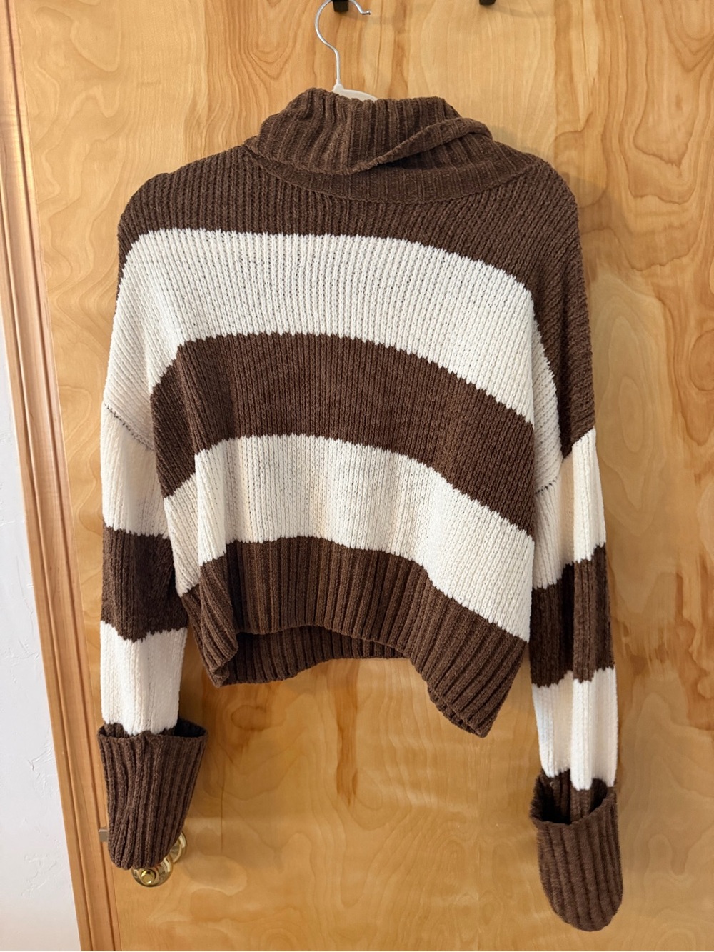 Pink Rose Brown and Cream Striped Turtleneck Sweater